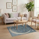 Dreamy Blue Crescent Moon Stars Area Rug