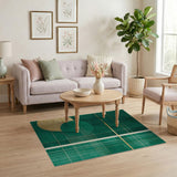Emerald Green Gold Geometric Grid Area Rug