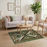 Green Teal Southwestern Geometric Area Rug