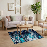 Curling Ocean Wave Blue Teal Area Rug