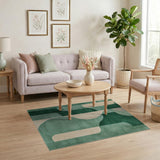 Curved Green Abstract Geometric Area Rug