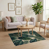 Green Lush Green Monstera and Palm Leaf Area Rug