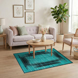 Geometric Modern Blue and Teal Teal Black Geometric Abstract Area Rug