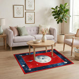 Red Celestial Moon Rocket Area Rug