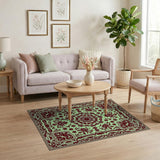 Mint Green Maroon Floral Medallion Area Rug