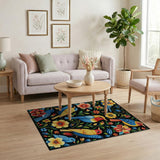 Vibrant Birds and Exotic Flowers Area Rug
