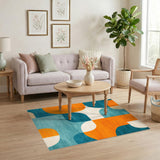 Orange Teal Geometric Modern Area Rug