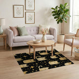 Golden Cartoon Cats Stars Area Rug