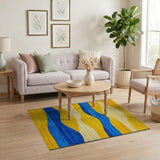 Abstract Wavy Yellow Blue Area Rug