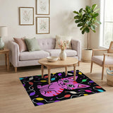 Pink Cartoon Cat with Colorful Balloons Kids Rug