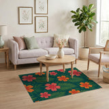 Multi-color and Patterns Vibrant Hibiscus Palm Leaf Area Rug
