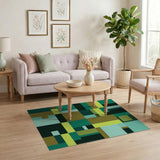 Teal Green Yellow Geometric Abstract Area Rug