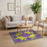 Purple Floral Mandala on Sunny Yellow Persian Rug