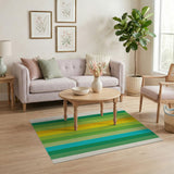 Vibrant Green Yellow Teal Striped Area Rug