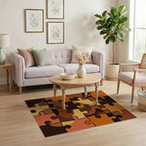 Interlocking Puzzle Brown Tan Geometric Rug
