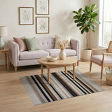 Neutral Striped Area Rug in Beige, Gray Black
