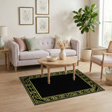 Art Deco Gold Geometric Border Area Rug