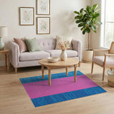 Pink Teal Blue Striped Woven Area Rug