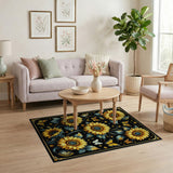 Vibrant Sunflower Butterfly Black Area Rug
