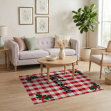Festive Red Gingham Welcome Holly Rug