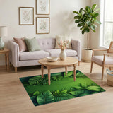 Boho Chic Lush Green Monstera Leaf Area Rug