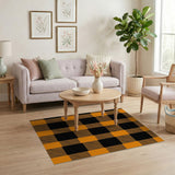 Orange Rustic Farmhouse Bold Orange Black Buffalo Plaid Area Rug
