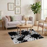 Black White Ink Splatter Feather Area Rug