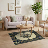Ornate Navy Gold Medallion Area Rug