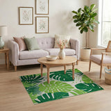 Green Coastal Beach Lush Monstera Leaf Green Area Rug
