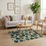 Green Ivy Leaves Berries Floral Area Rug