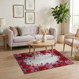 Romantic Red Roses Hearts Border Area Rug
