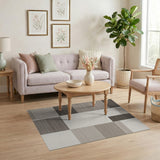 Grey Textured Geometric Block Area Rug