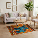 Turquoise Elephant Heritage Tribal Area Rug