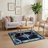 Nautical Compass Rose Ocean Waves Rug