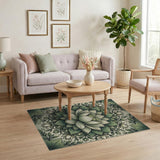 Ornate Green Lotus Mandala Area Rug