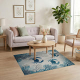 Teal Crab Coral Coastal Area Rug