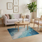 Blue and Teal Blue Teal Coral Reef Coastal Area Rug