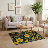 Vibrant Yellow Poppy Floral Area Rug