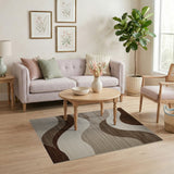 Wavy Brown Tan Abstract Area Rug