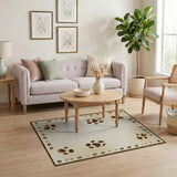 Distressed Vintage Brown Paw Print Beige Area Rug