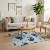 Playful Navy Blue Elephant Clouds Kids Rug