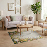 Pastel Wildflower Border Area Rug in Yellow Pink Blooms