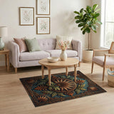 Ornate Baroque Fan Leaf Medallion Area Rug
