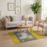 Cute Cartoon Lion Kids Area Rug in Yellow Gray