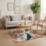 Vibrant Orange Lotus Floral Area Rug