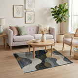 Abstract Navy Gold Wave Geometric Area Rug