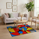 ODIKA Modern Bauhaus Geometric Washable Area Rug - Non-Slip Low Pile Art Carpet