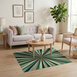 Radiant Green Gold Sunburst Geometric Area Rug