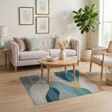 Teal Orange Abstract Wave Sunset Area Rug