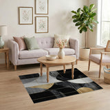 Modern Geometric Black Gold Area Rug